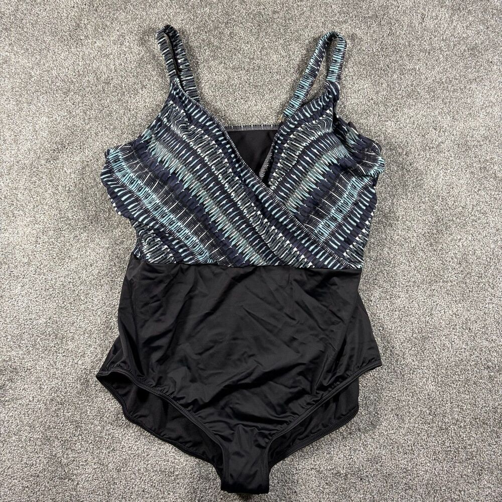 NWT Dreamsuit By Miracle Brands Womens Bathing Suit One Piece Black Blue 22W
